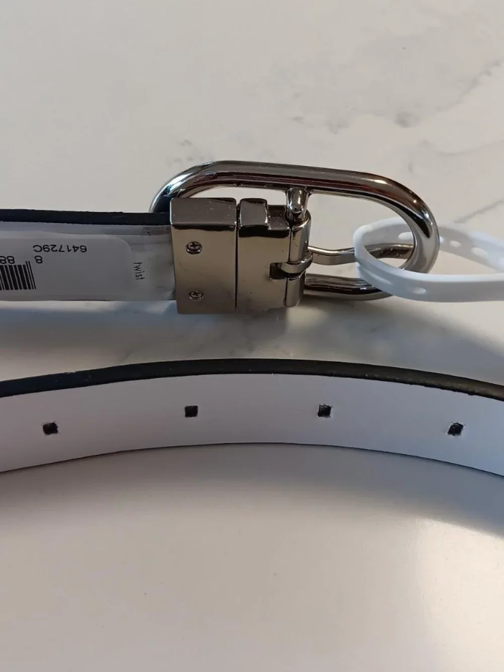 CALVIN KLEIN Womens Belt Reversible Black White Silver Buckle Size M NEW